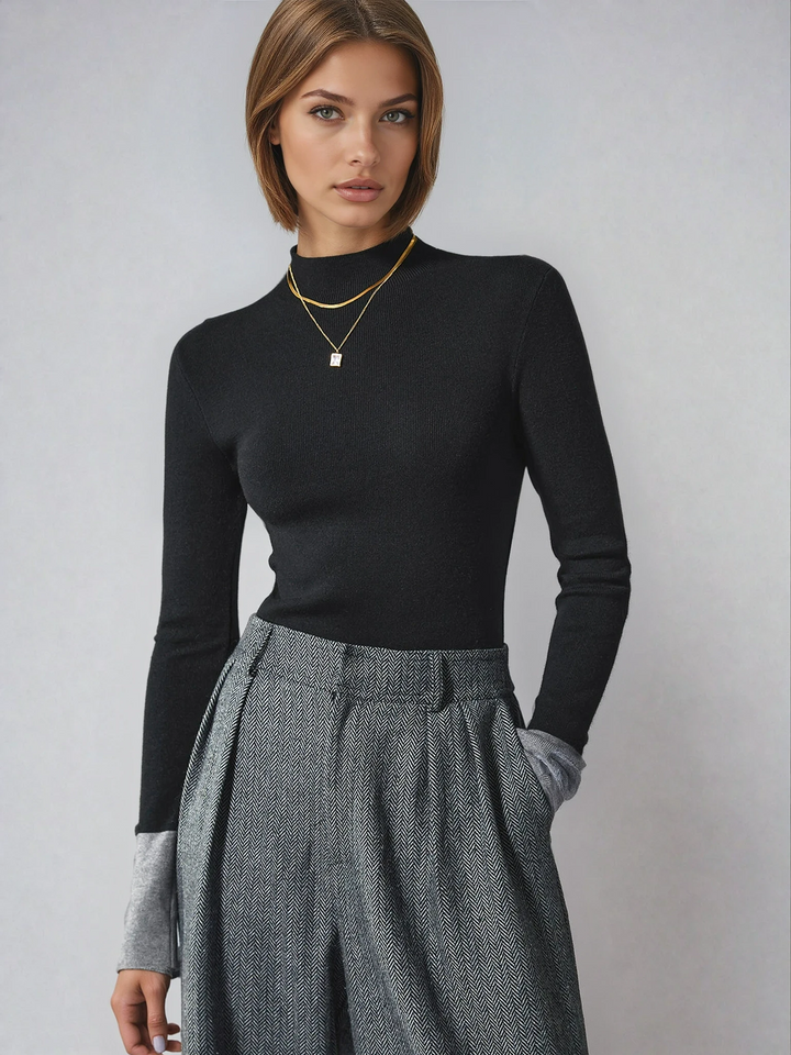 Joachime | Pull fin à col cheminée et poignets contrastés