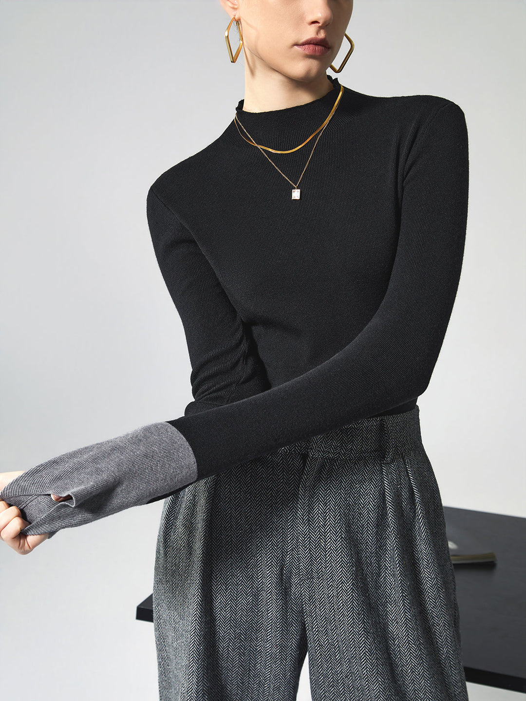 Joachime | Pull fin à col cheminée et poignets contrastés