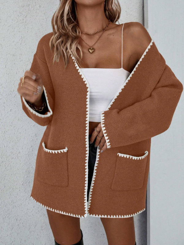 Johanna | Cardigan ouvert à poches et bordure contrastée