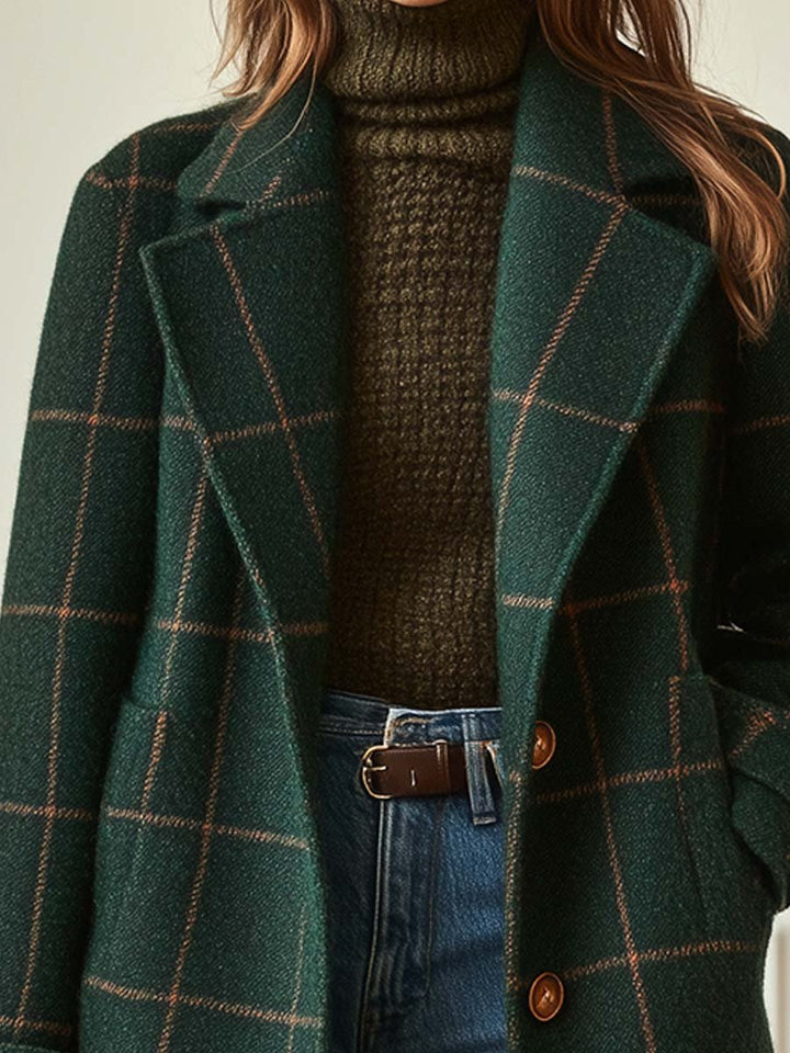 Clémentine | Manteau long à grands carreaux et revers