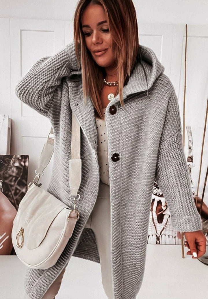 Kaëlle | Cardigan long à capuche en grosse maille