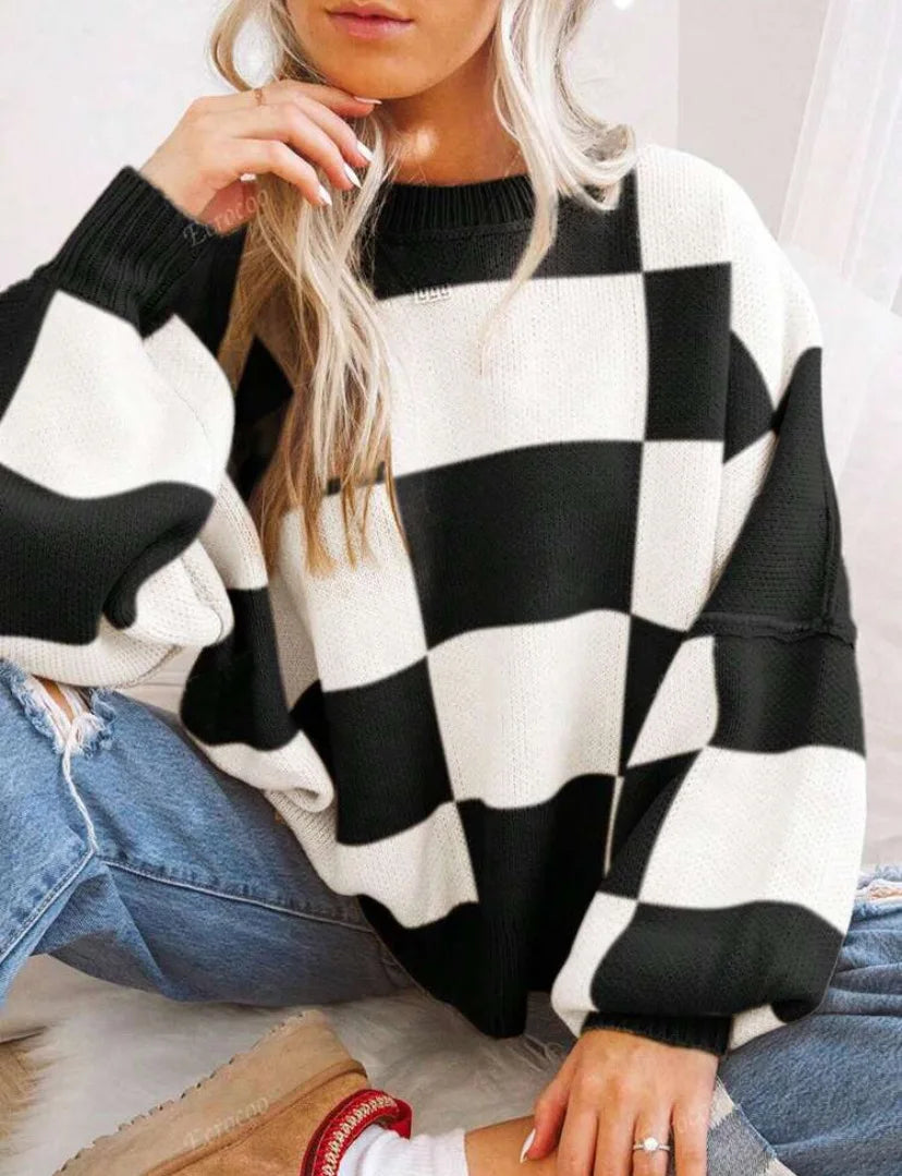 Kahina | Pull ample à damier