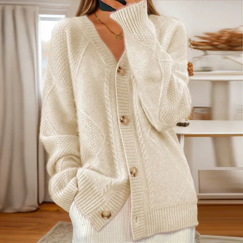 Laurine | Cardigan en maille torsadée à col V