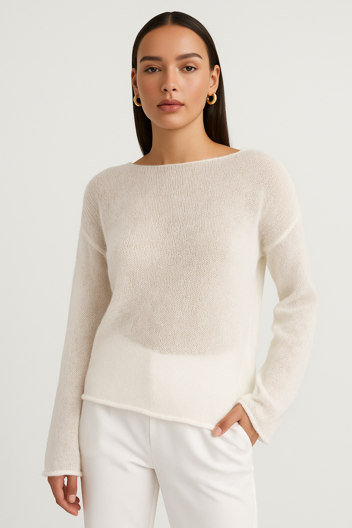 Léandra | Pull fin en maille aérée à col bateau