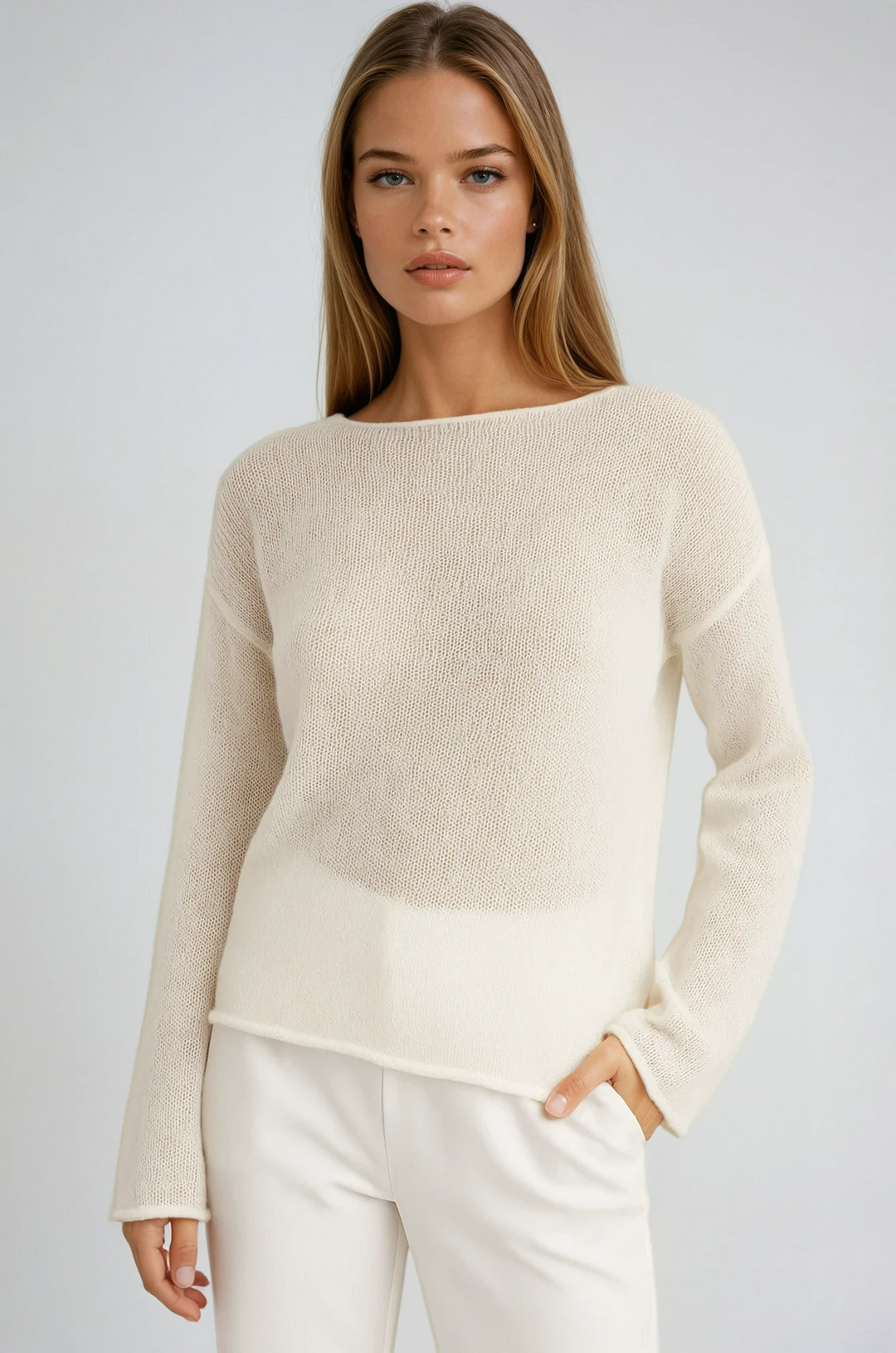 Léandra | Pull fin en maille aérée à col bateau