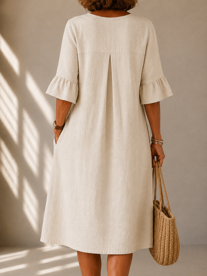 Lina | Robe fluide en coton et lin à boutons et pli creux
