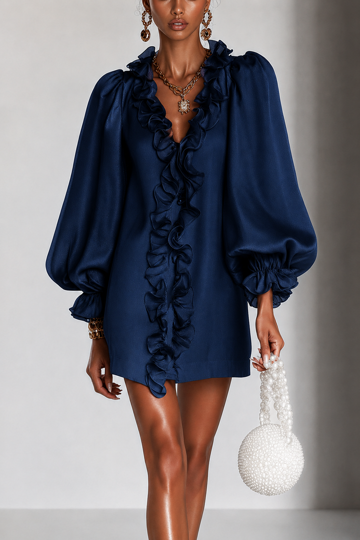 Lisandra | Robe courte effet satiné à volants