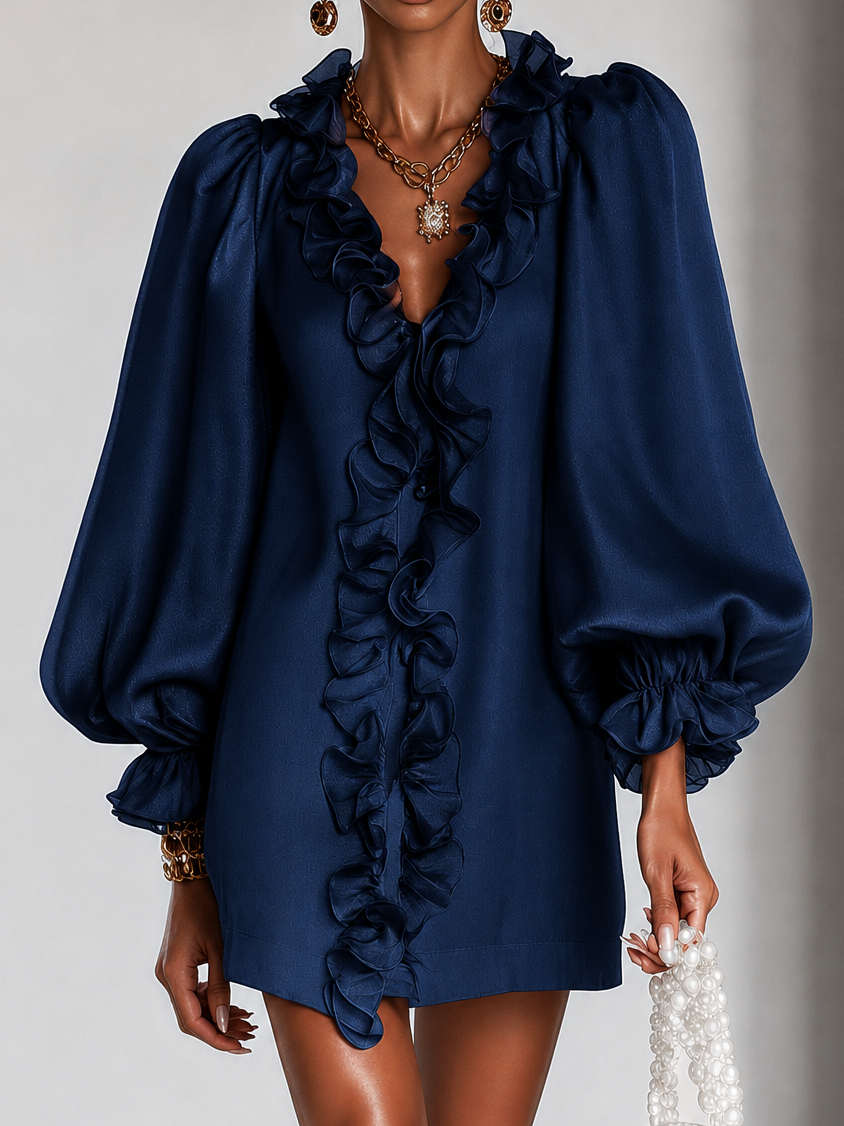 Lisandra | Robe courte effet satiné à volants