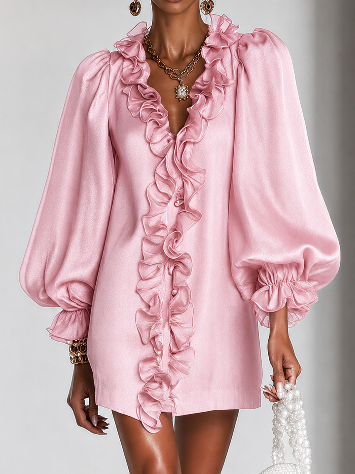 Lisandra | Robe courte effet satiné à volants
