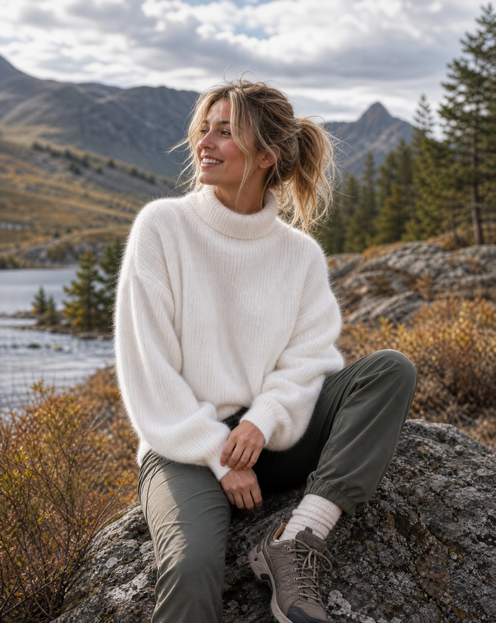 Ludmila | Pull duveteux à col roulé taille unique