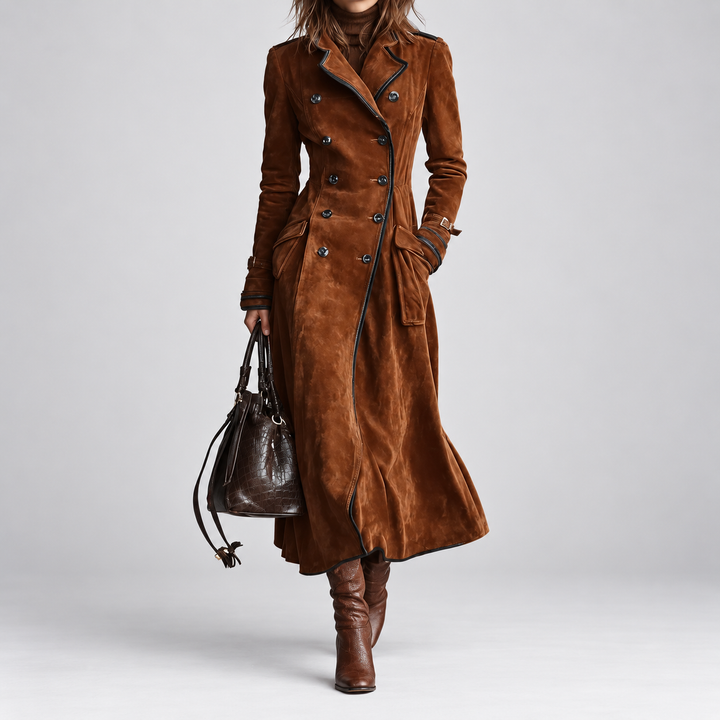 Dorine | Manteau long ceinturé effet daim