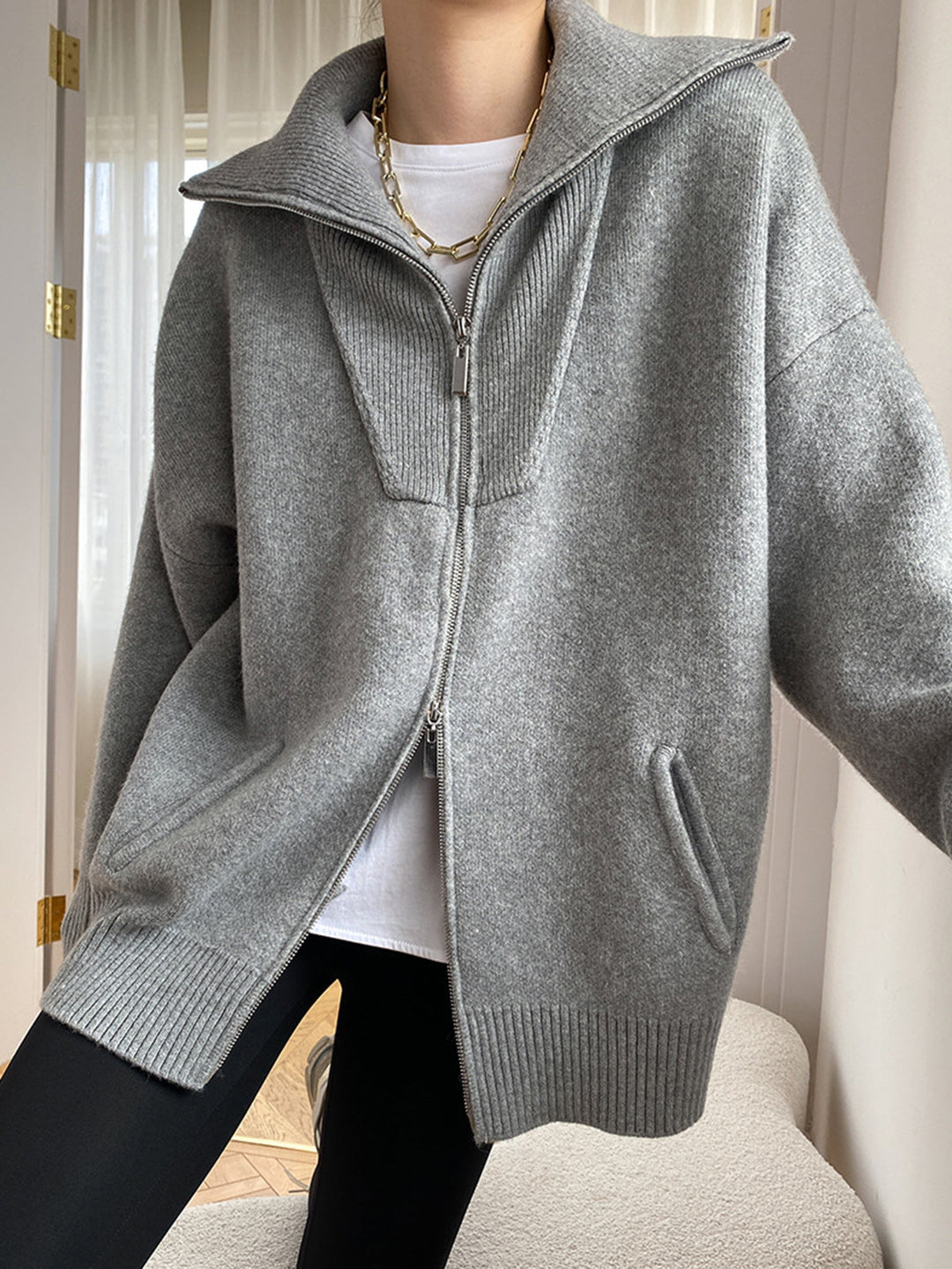 Maëva | Cardigan zippé oversize à grand col