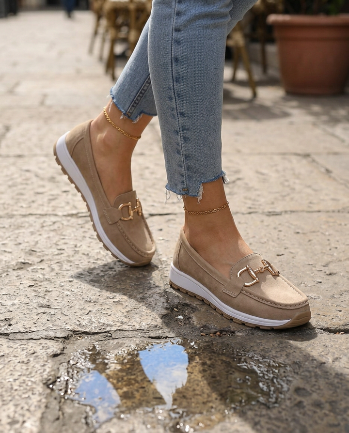Muriel | Mocassins confort à mors doré et semelle blanche