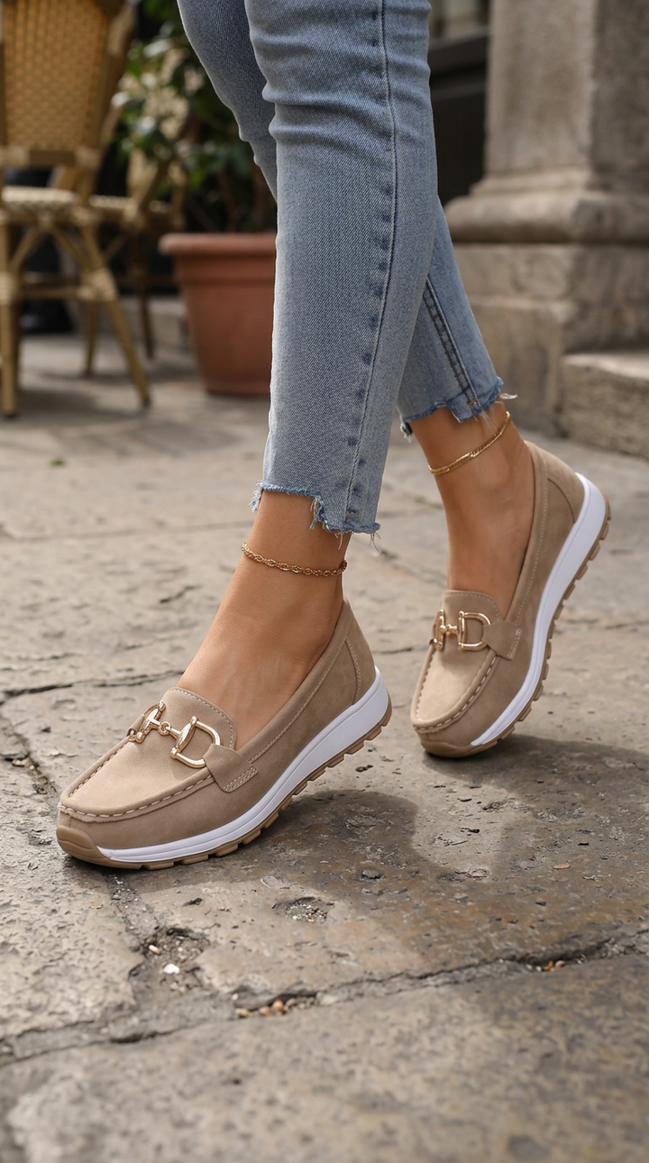 Muriel | Mocassins confort à mors doré et semelle blanche