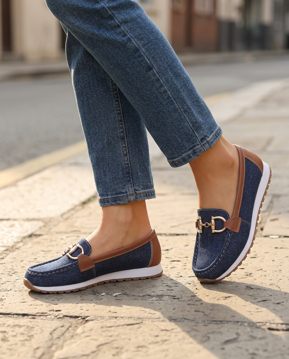 Muriel | Mocassins confort à mors doré et semelle blanche