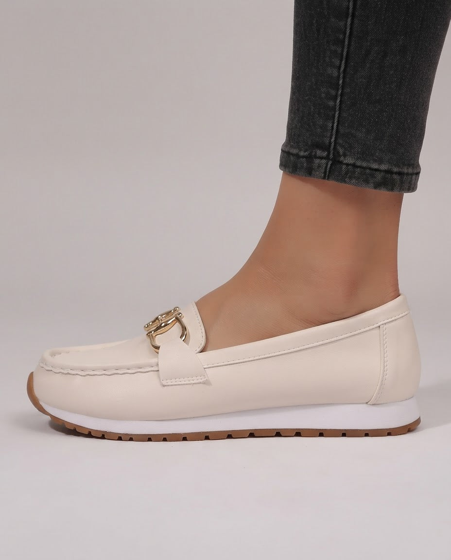 Muriel | Mocassins confort à mors doré et semelle blanche
