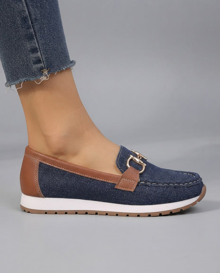 Muriel | Mocassins confort à mors doré et semelle blanche