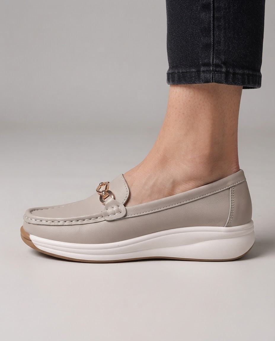 Mélodie | Mocassins confort à mors doré et semelle compensée