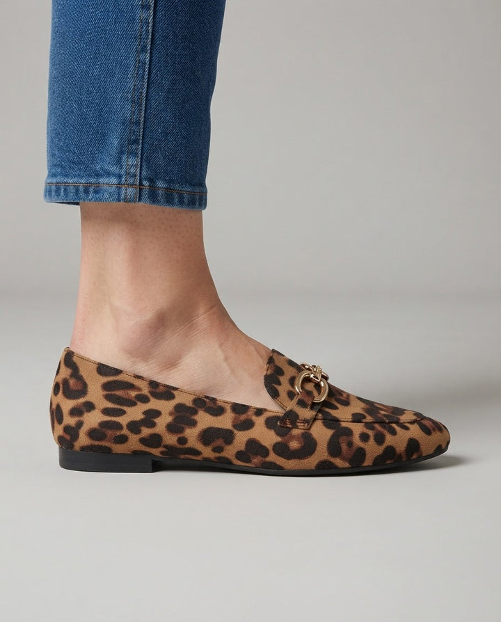 Jocelyne | Mocassins en daim léopard à mors doré