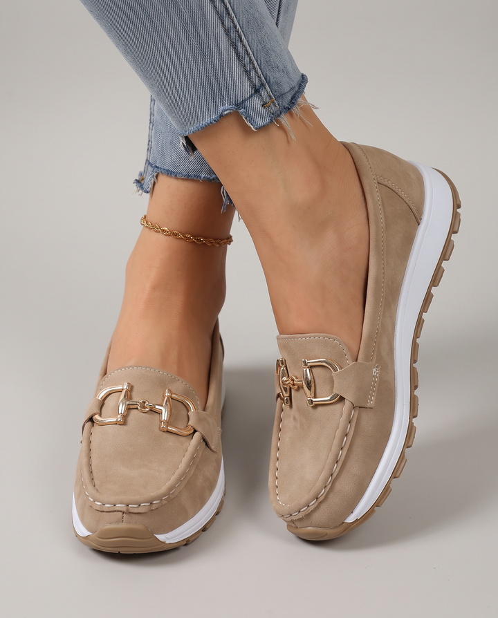Muriel | Mocassins confort à mors doré et semelle blanche
