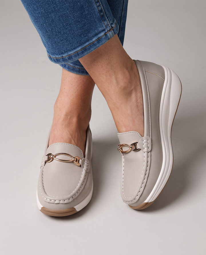Mélodie | Mocassins confort à mors doré et semelle compensée