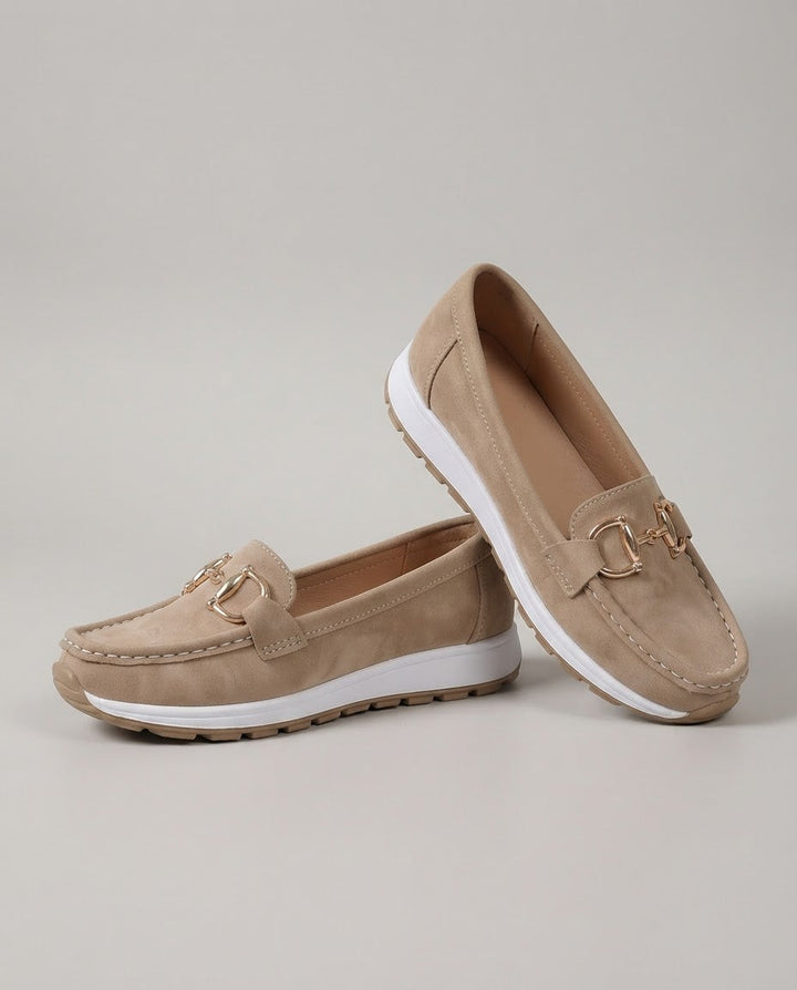 Muriel | Mocassins confort à mors doré et semelle blanche