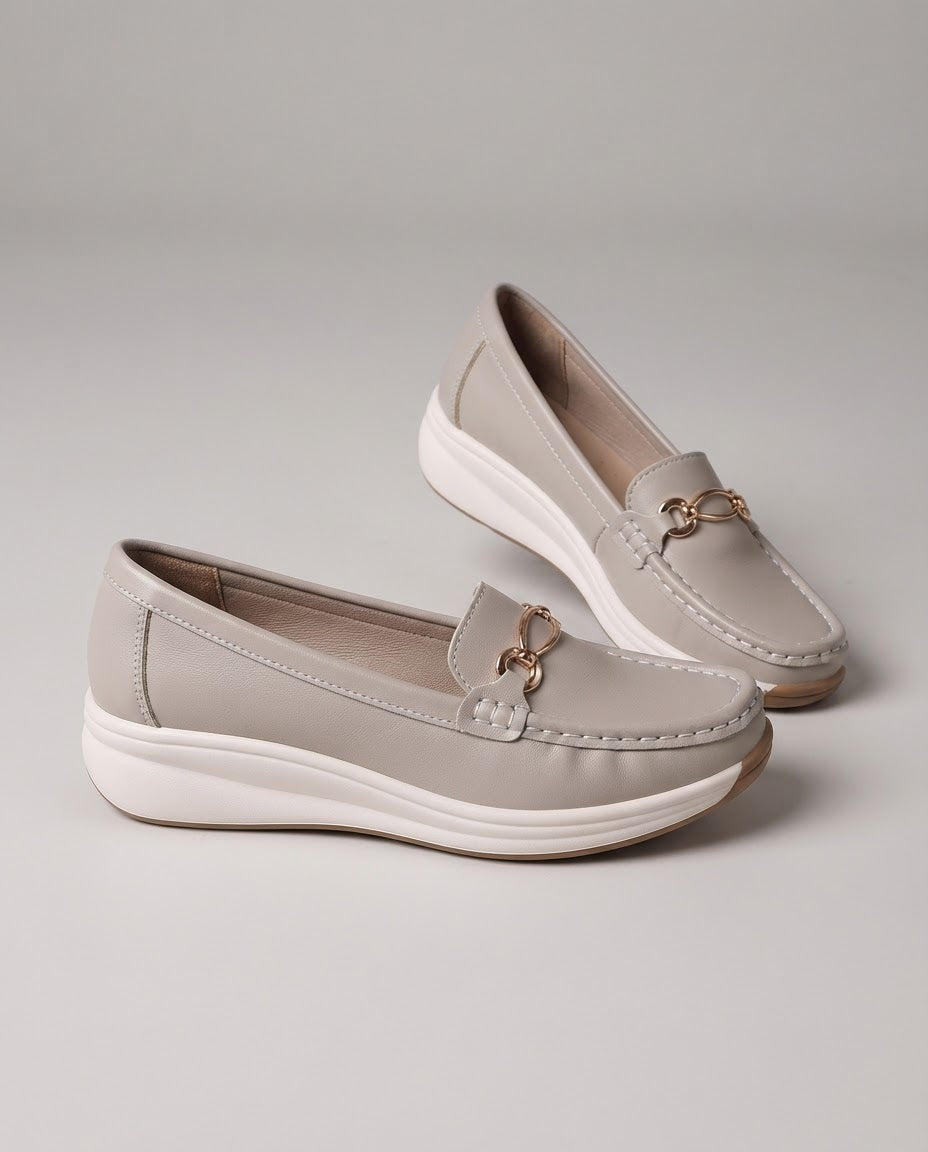 Mélodie | Mocassins confort à mors doré et semelle compensée