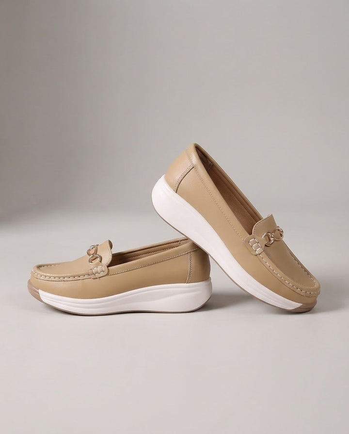 Mélodie | Mocassins confort à mors doré et semelle compensée