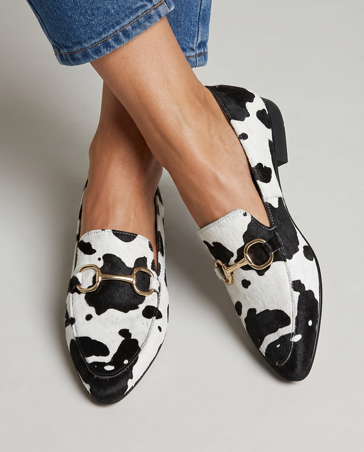 Julienne | Mocassins à poils imprimé tacheté noir et blanc