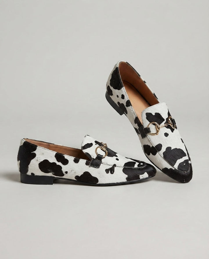 Julienne | Mocassins à poils imprimé tacheté noir et blanc