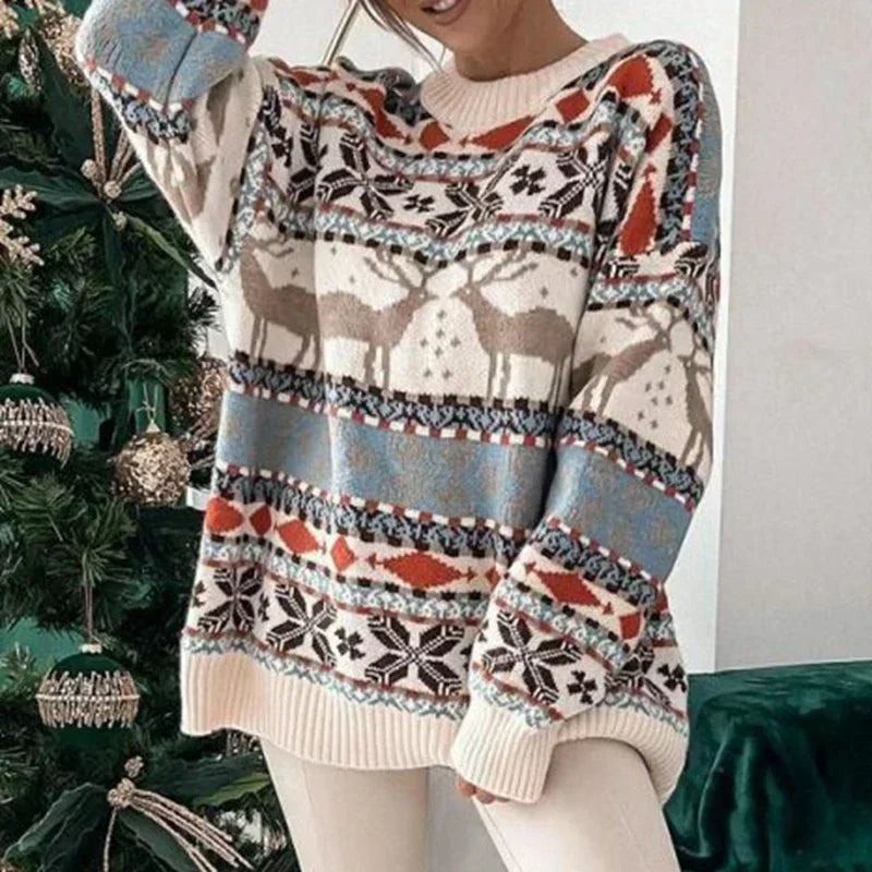 Maguelone | Pull de Noël jacquard à rennes