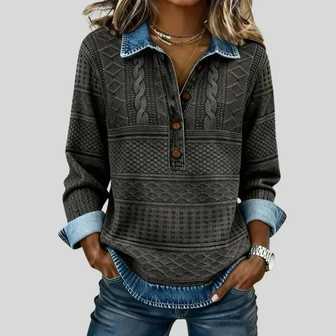 Malaïka | Pull torsadé à col effet denim