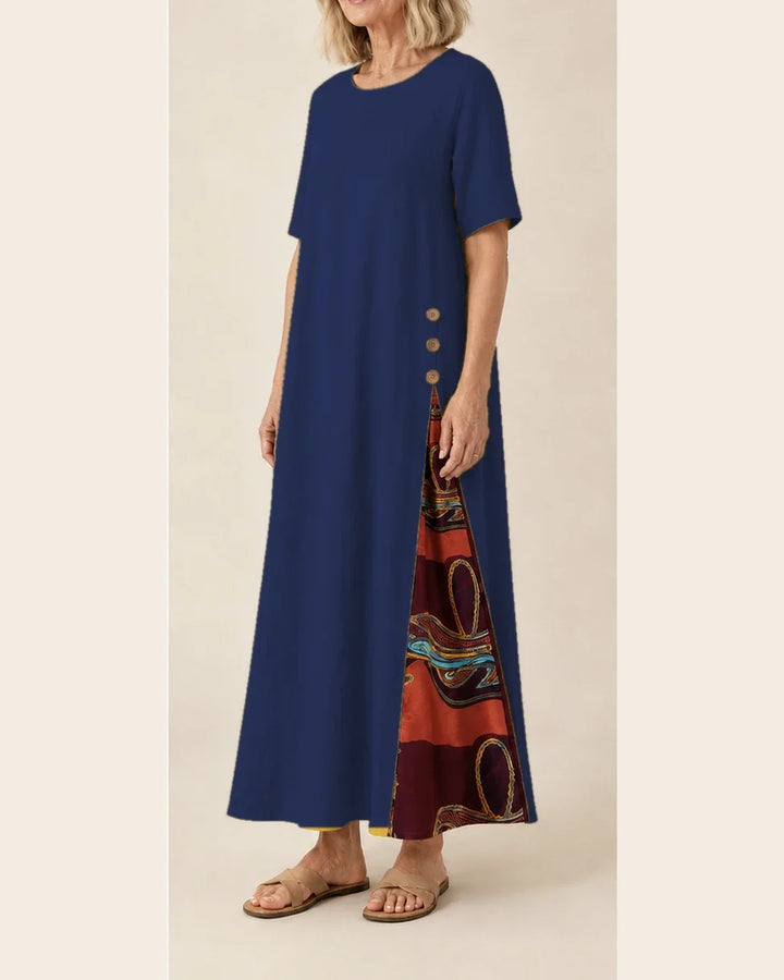 Maurene – Bleu foncé | Robe longue décontractée effet lin