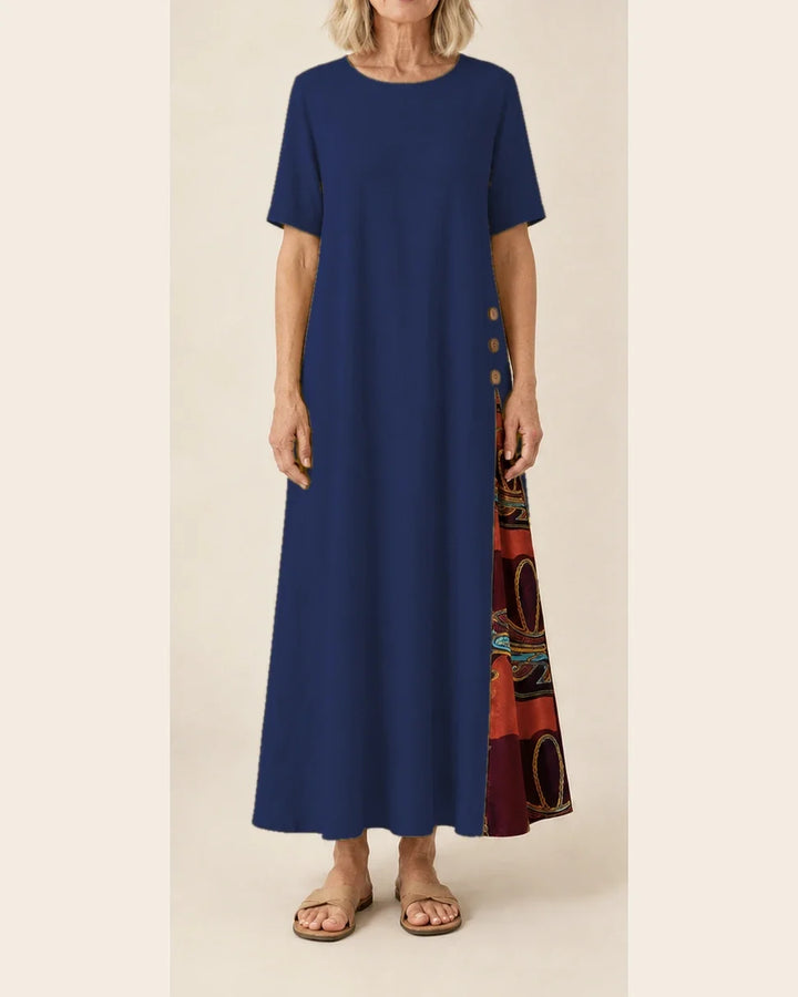 Maurene – Bleu foncé | Robe longue décontractée effet lin