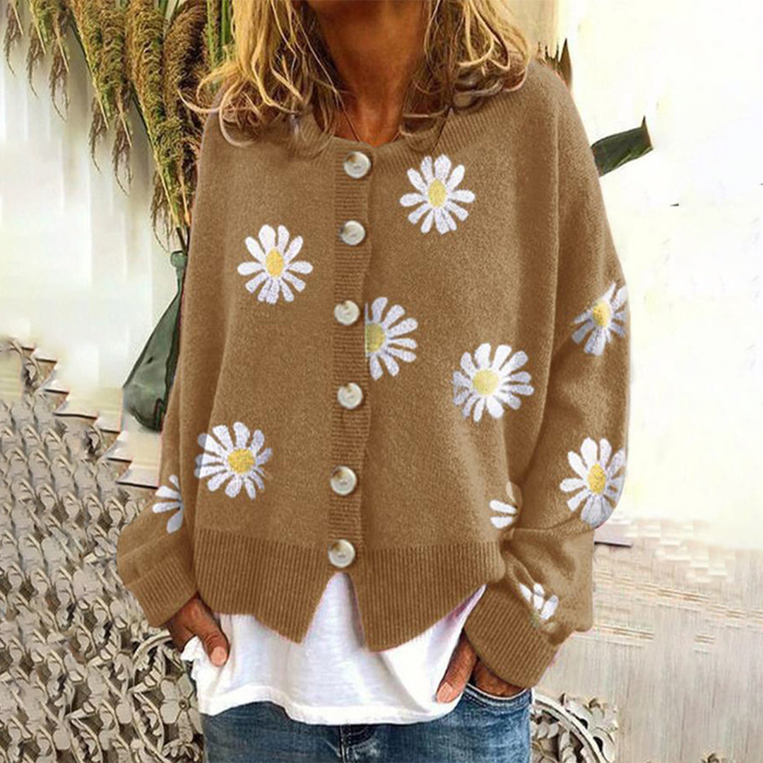 Annabelle | Cardigan boutonné à motif marguerites