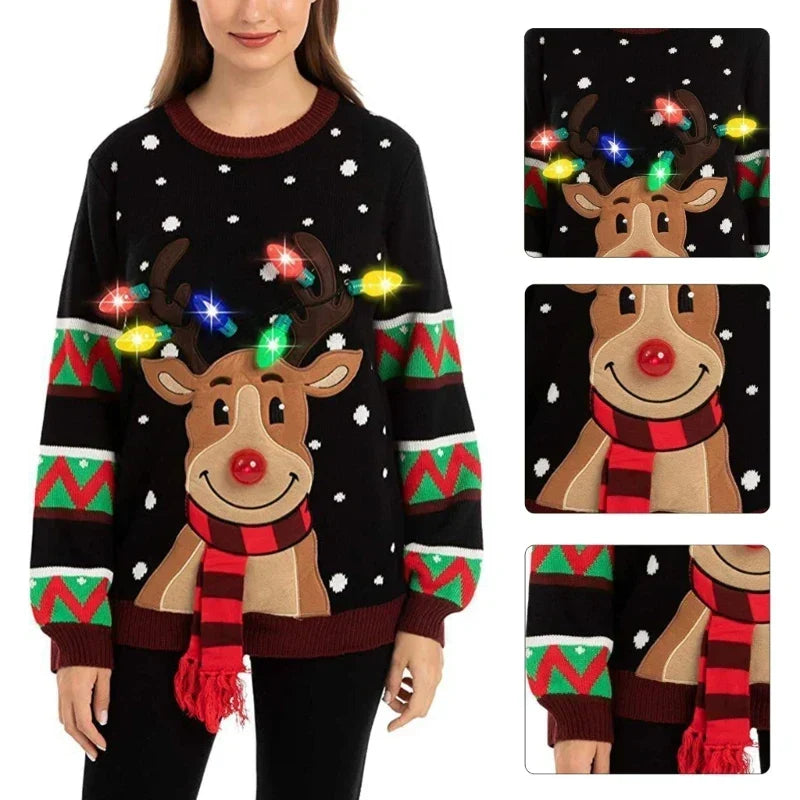 Mauricette | Pull de Noël lumineux à renne