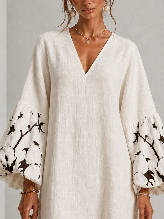 Micheline | Robe courte col V à manches brodées