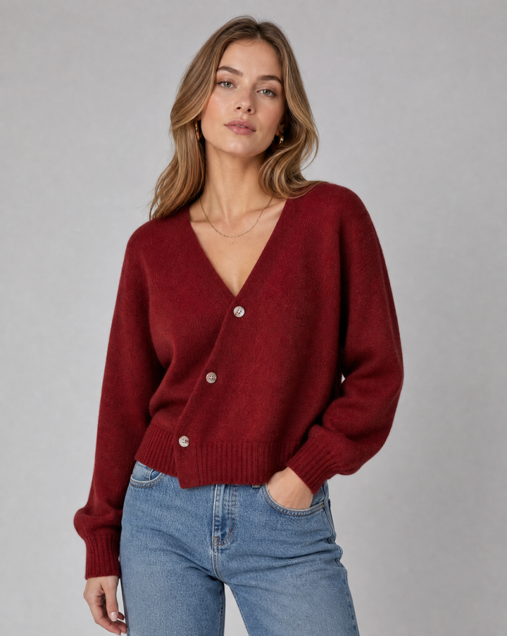 Mirabelle | Cardigan court à col V et boutonnage croisé