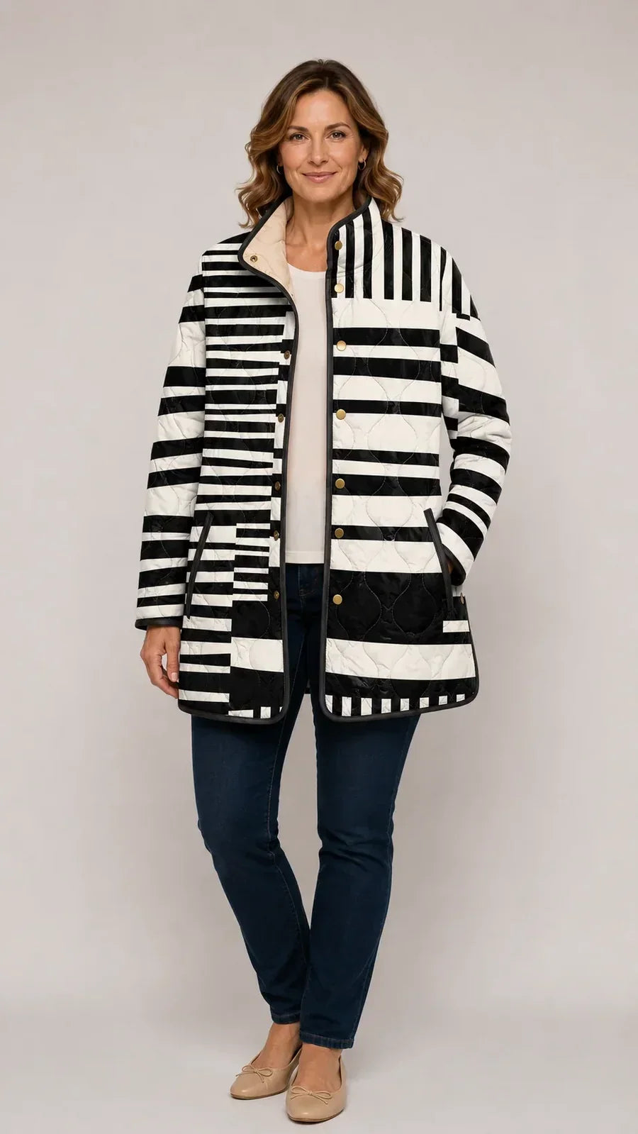 Églantine | Manteau matelassé abstrait noir et blanc