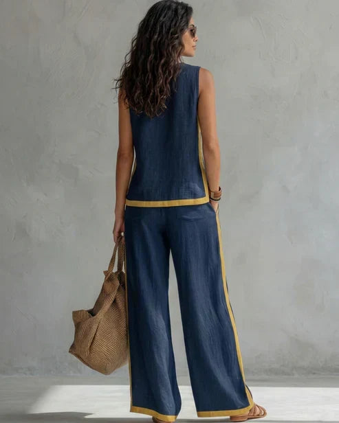 Monique | Ensemble sans manches à galon contrasté