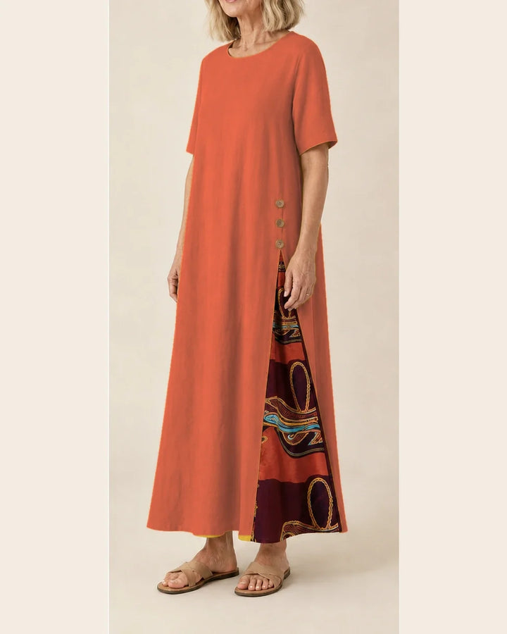 Maurene – Orange | Robe longue décontractée effet lin