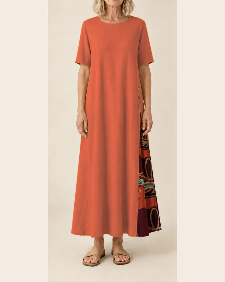 Maurene – Orange | Robe longue décontractée effet lin