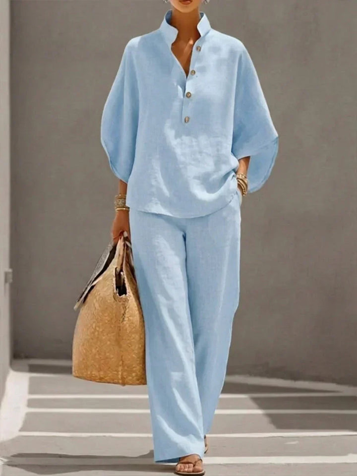 Maribel™ | Ensemble en lin avec manches chauve-souris et pantalons larges