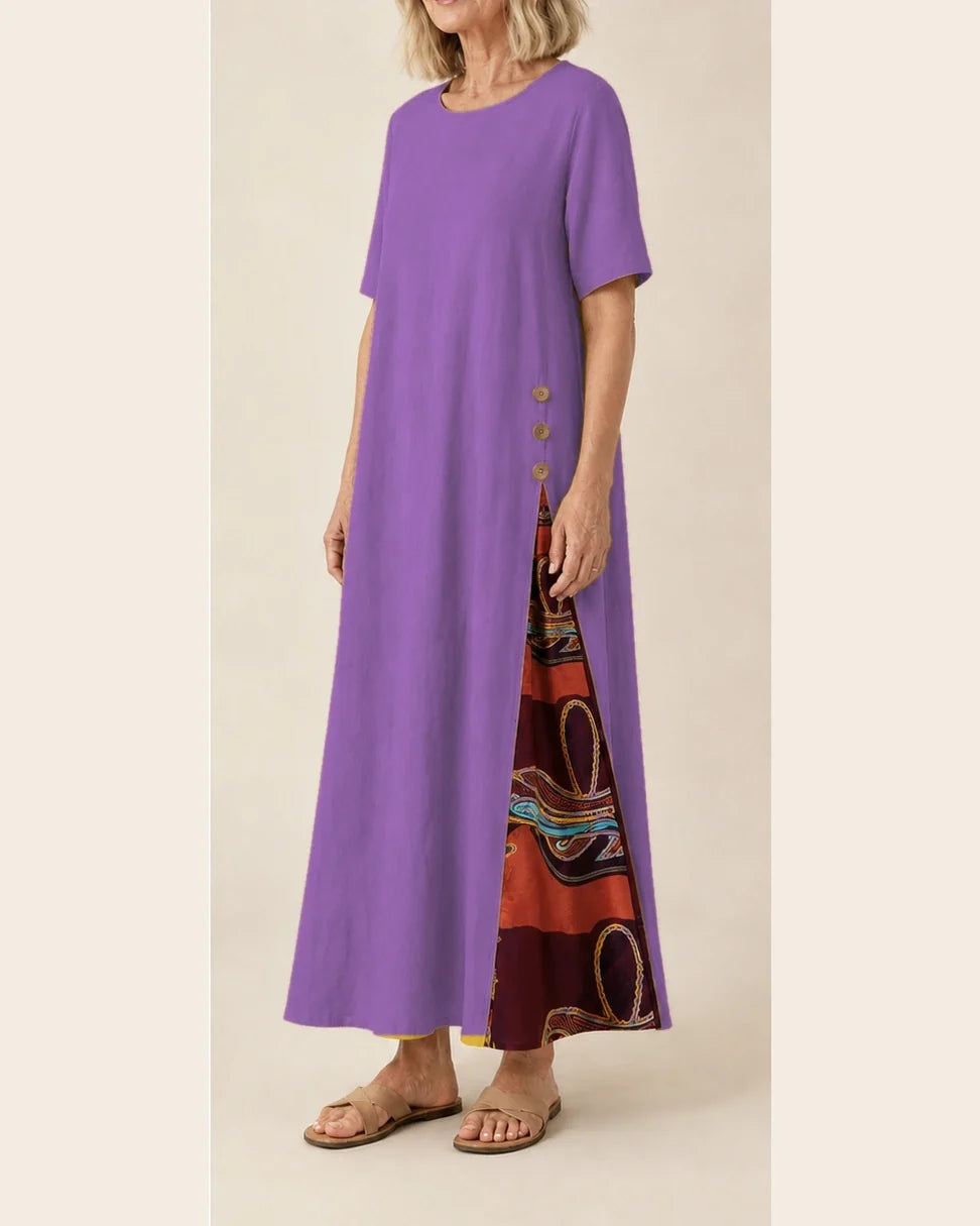 Maurene – Violet | Robe longue décontractée effet lin