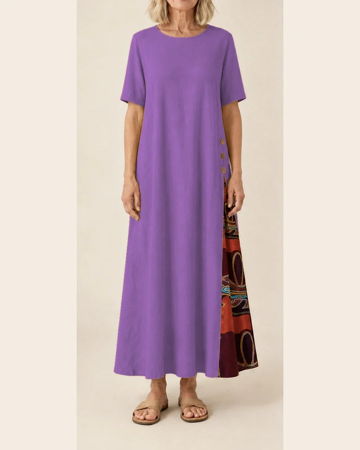 Maurene – Violet | Robe longue décontractée effet lin