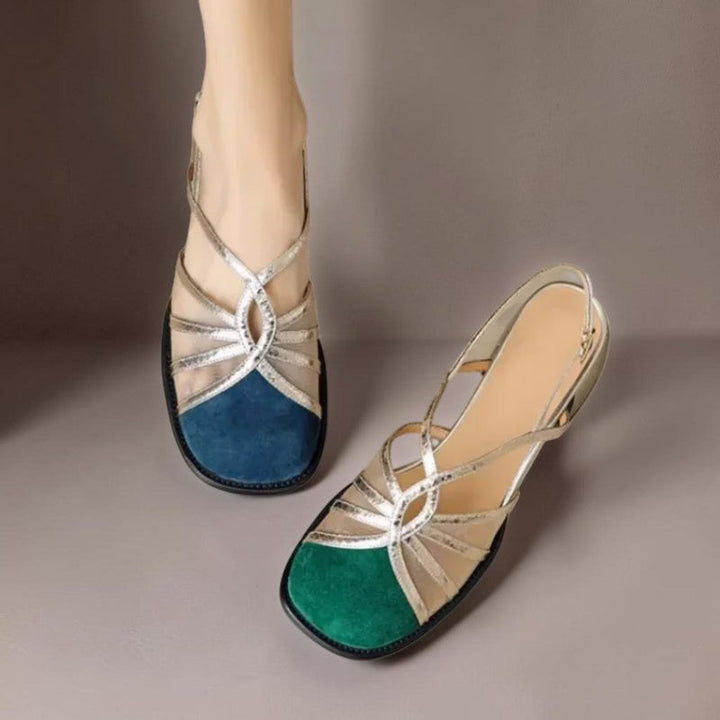 Perline | Sandales à brides dorées et bout effet daim