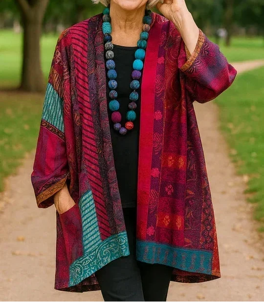 Primevère | Cardigan long ouvert effet patchwork