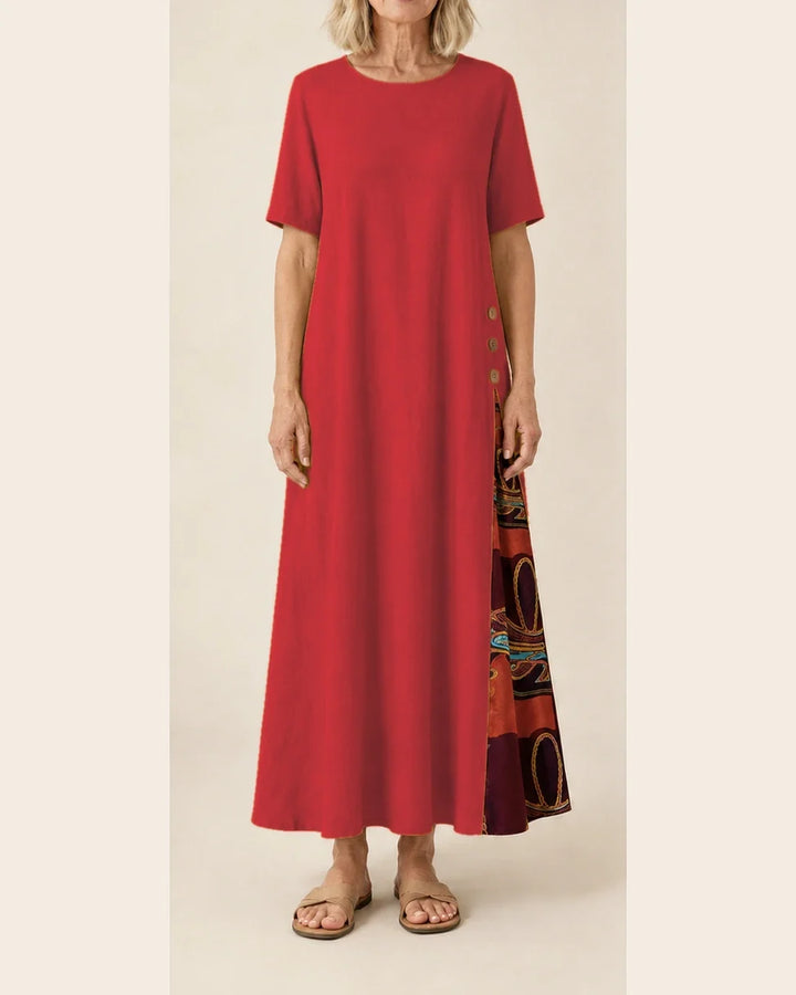 Maurene – Rouge | Robe longue décontractée effet lin