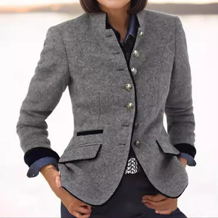 Rosalba | Veste cintrée à col montant et passepoils