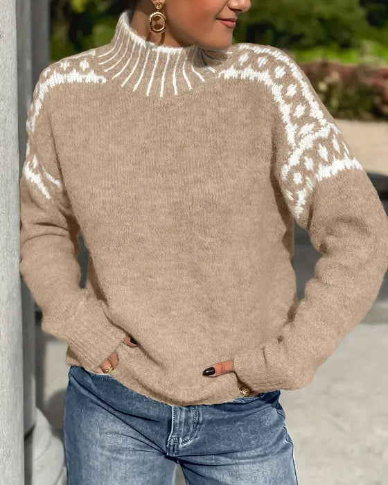 Titiane | Pull col montant à épaules jacquard